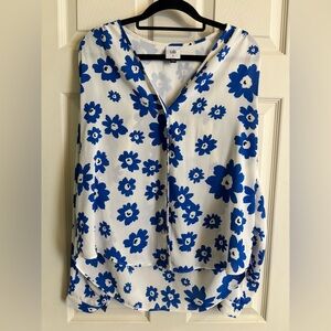 CAbi Blue and White Floral Chiffon Spring Blouse
